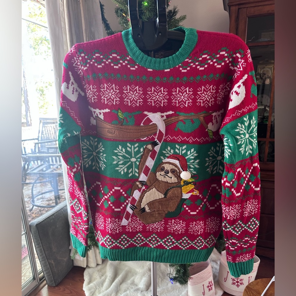 Holiday Sloth Crewneck Sweater - Red and Green
